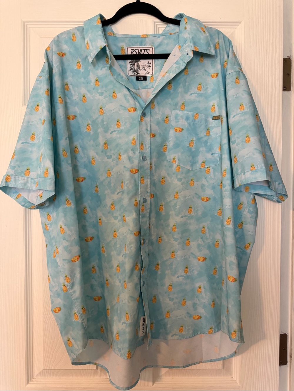 RSVLTS Light Blue Pineapple Print Short-Sleeve Button-Up Shirt